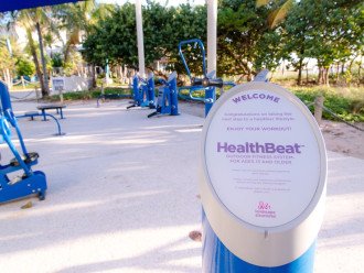 Free exercise equipment along the beach walkway