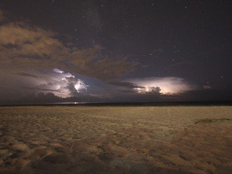 View from the beach of a storm approaching