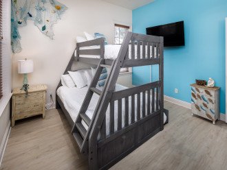 The bunk bed room is perfect for the family! It also has a trundle bed which means this room has 3 beds!
