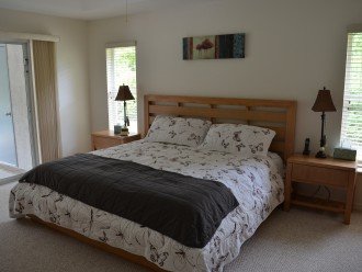 Master bedroom with a king bed, TV, and direct lanai access