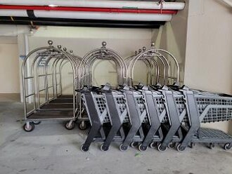 On the ground floor to your right as you walk to the elevators you will see a doorway where Tops'l has provided both luggage and shopping carts for your convenience. Please be kind and promptly return the carts to their home for the next guest.