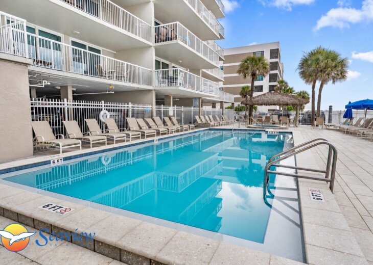 Heated Pool wtih ample loungers and umbrellas.png