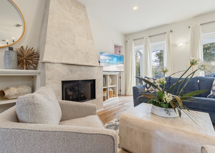 Cozy seating and fireplace