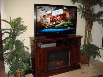 55” Big Screen LCD Vizio 1080p HD TV in the Great Room with fireplace