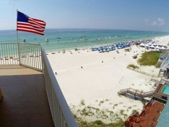 View from 802 sq ft wrap around balcony overlooking beach & Gulf of Mexico