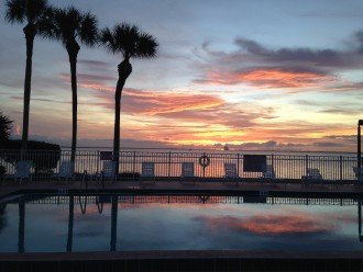Sunrise over heated pool and Indian River Lagoon