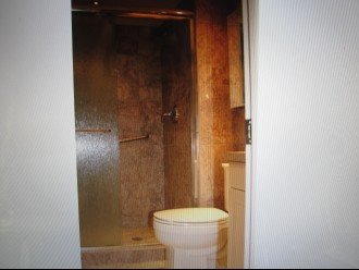 Renovated guest bath with accessible shower