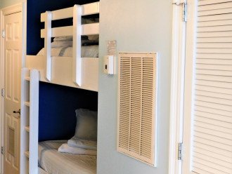Comfortable twin size bunks tucked away in the main hall alcove. Perfect for kids, teens & extra guests