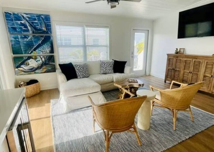 Living room with 65" smart TV.