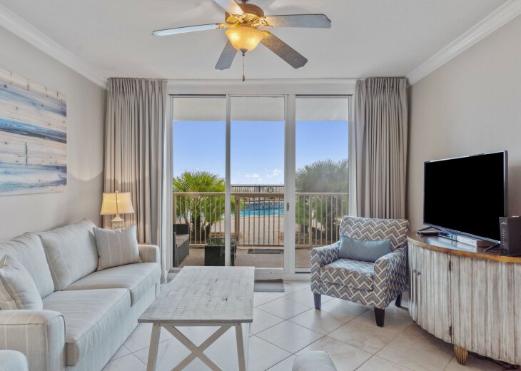 Living room with balcony view
