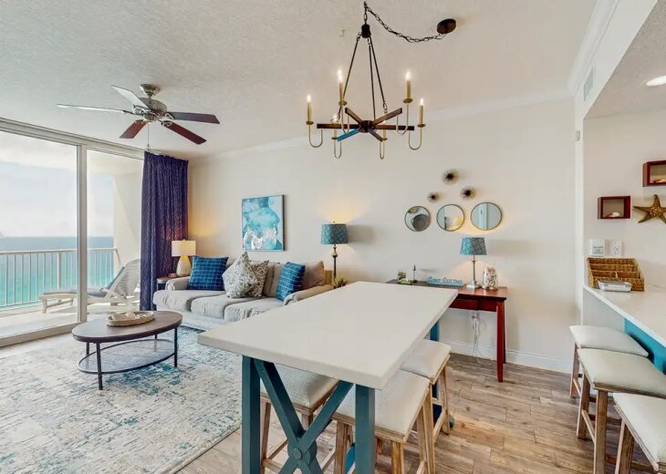 Gulf-front Living Room & Dining Area