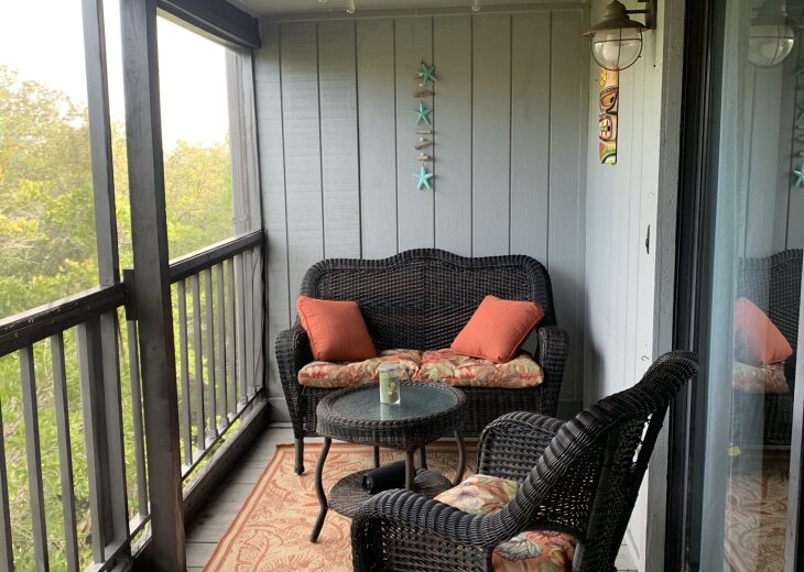 Screened porch: morning coffee in the shade
