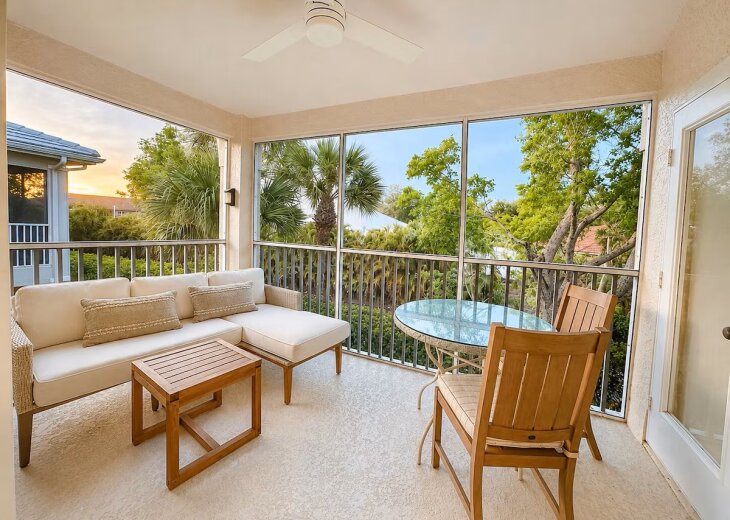 Patio with sunset glimpses, electric grill & master bedroom door