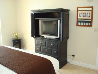 Flat screen tv and cable in the master bedroom