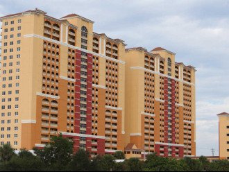 Street view of the East tower at Calypso Resort in Panama CIty Beach