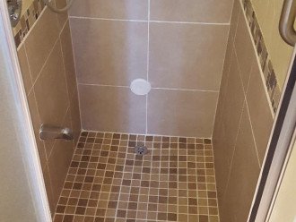 Master Shower, walk in with 3 steps down into, Large Hand Rail
