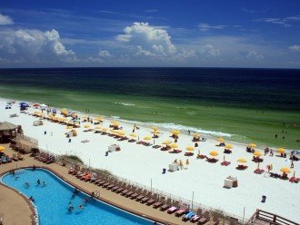 View from balcony of Pool, beach and Gulf of Mexico