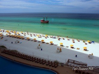 View from balcony of Pool, beach and Gulf of Mexico