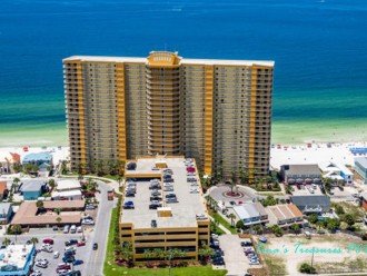 From the air-Front of Treasure Island Resort on beach and Gulf of Mexico