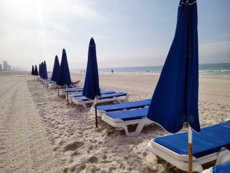 Free use of a set of beach chaises with umbrella in season when renting with us