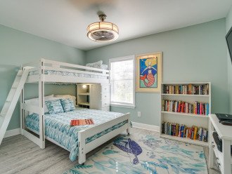 Bunk room with 55" smart tv, books, video, games