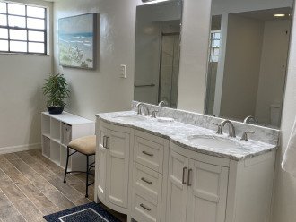 Recently renovated master bath with double vanity