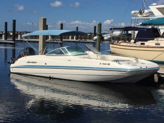 Spanish Dancer, our 24 ft. Hurricane deck boat with 250 HP motor.