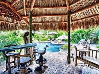 Looking from the tiki bar to the pool.