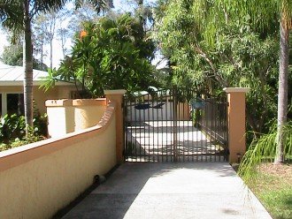 View of the gated entrance to Casa Encantada.