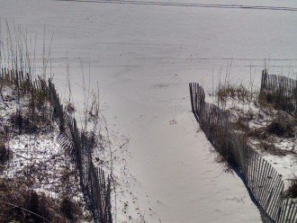 Sugar white sand path down to the water from the bottom sand deck w/beach chairs
