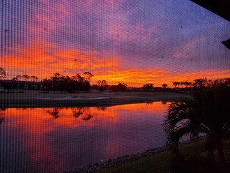 Stunning sunrise over the lake and, beyond, the 8th fairway.