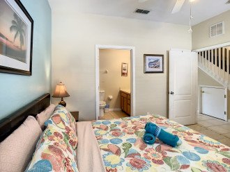 master suite with king bed and inside bathroom on first floor