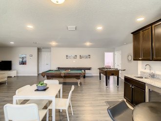 Game room and wet bar with seating for 8