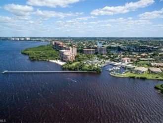 Aerial view of Peppertree Pointe fishing pier on the Caloosahatchee River