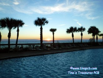 View from our Pool deck around sunset 2 pools, 2 hot tubs