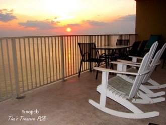 View at sunset looking Gulf of Mexico from our large 719 sq wrap around balcony