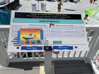 Scan fob on this kiosk/will tell you exactly where to find your reserved chairs!