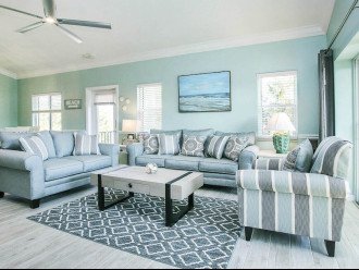 Lovely coastal theme decor. Queen sofa/sleeper for up to two.
