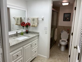 Master bathroom with granite counter top, recently remodeled