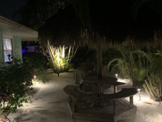 Beautiful lighting at night on spacious outdoor patio