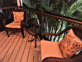 Upper Lanai Cozy Corner Perfect For a Glass of Wine at Sunset