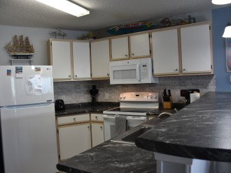 Fully equipped kitchen with all washer/dryer, dishwasher, and ice maker.