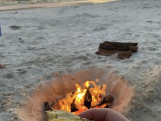 Bonfire on the beach at sunset!