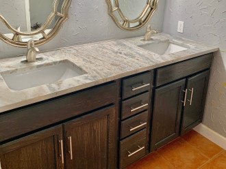 Master bath, new vanity, sinks, cabinets and granite top May 2020