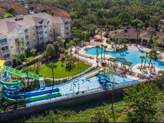 The water park features two large water slides, a splash zone, and lots more!