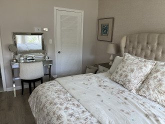 Fully stocked walk-in closet with extra linens, towels and beach equipment
