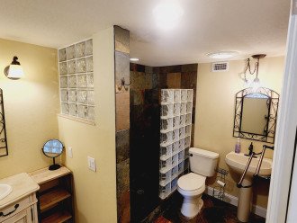 Master ensuite walk-in Shower with separate dressing area and sink (unique to Sandcastes!)