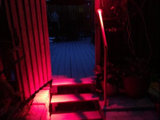 Auto timer for Red light to Shine on stairs and railing at night.