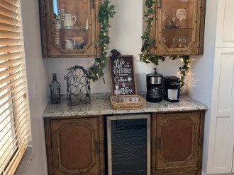 Coffee and wine bar with its own beverage refrigerator