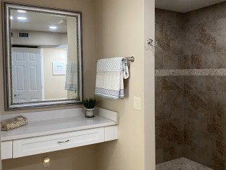 Master bath vanity area and shower